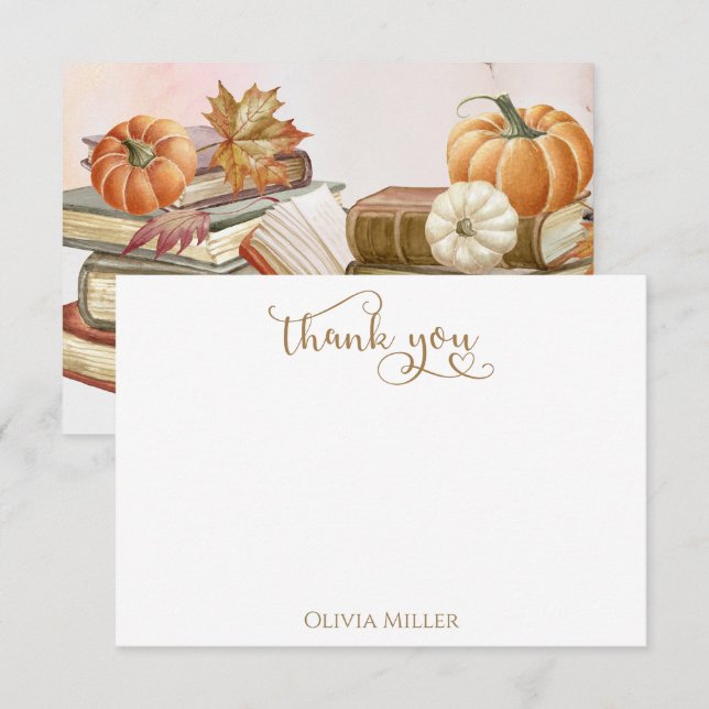 Tarjeta De Agradecimiento Baby Shower del tema de la calabaza del libro (Anverso / Reverso)
