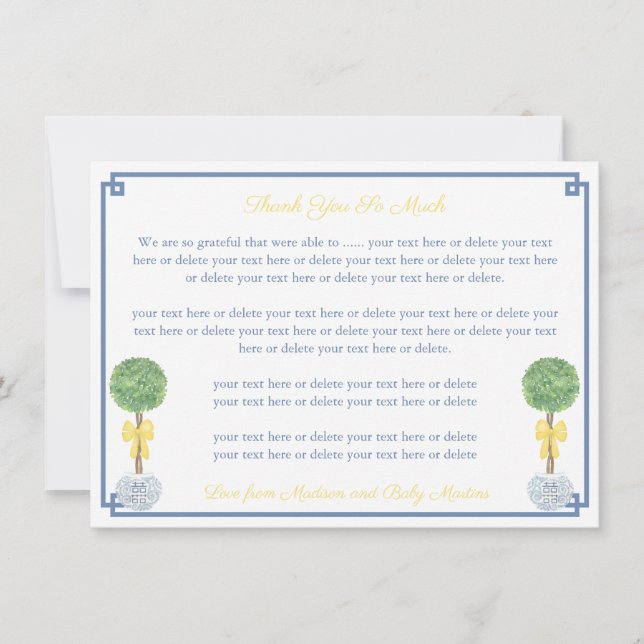 Tarjeta De Agradecimiento Baby Shower del tema del bosque amarillo Springtim (Anverso)