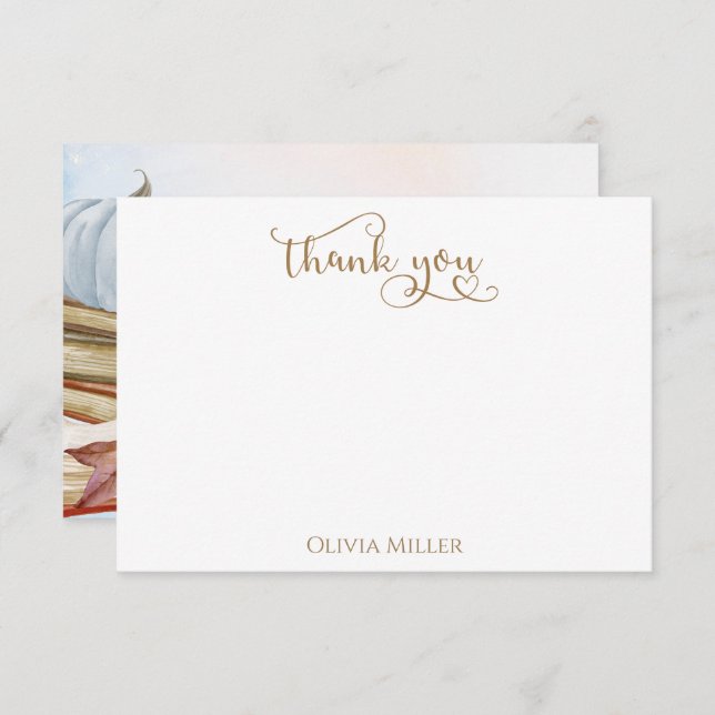 Tarjeta De Agradecimiento Baby Shower del tema del libro Blue Pumpkin Fall (Anverso / Reverso)