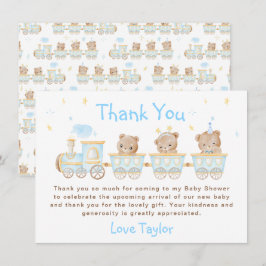 Tarjeta De Agradecimiento Baby Shower del tren azul del oso