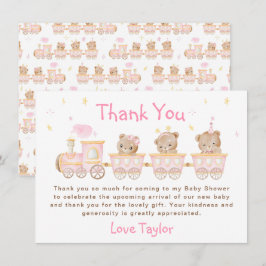 Tarjeta De Agradecimiento Baby Shower del tren rosa del oso