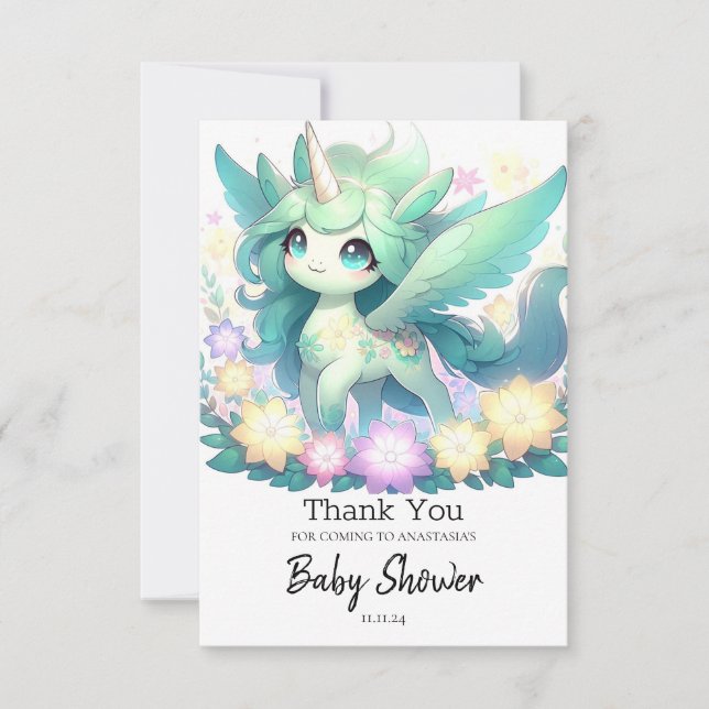 Tarjeta De Agradecimiento Baby Shower del Unicornio Soñado (Anverso)