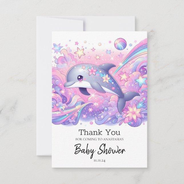 Tarjeta De Agradecimiento Baby Shower delfín moderno (Anverso)