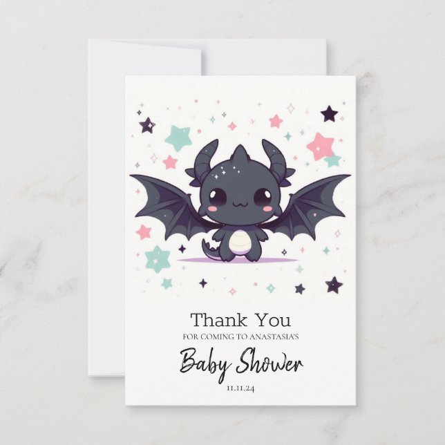 Tarjeta De Agradecimiento Baby Shower Dragon moderno (Anverso)