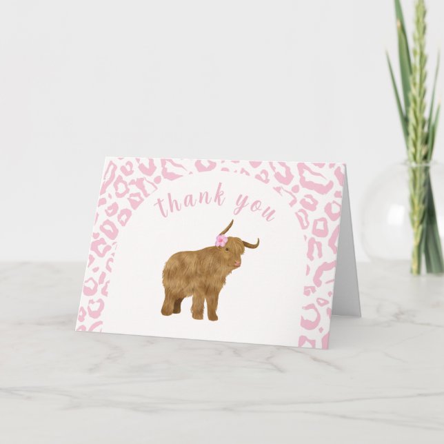 Tarjeta De Agradecimiento Baby Shower dulce rosa Boho Holy Cow Floral Chica (Anverso)