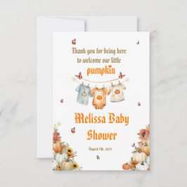 Tarjeta De Agradecimiento Baby Shower editable de calabaza otoñal