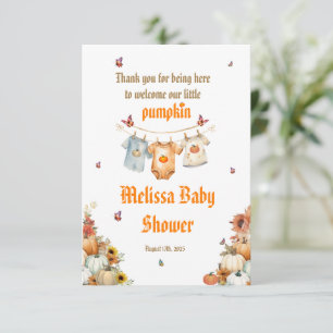 Tarjeta De Agradecimiento Baby Shower editable de calabaza otoñal