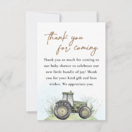 Tarjeta De Agradecimiento Baby Shower editable Green Tractor Farm
