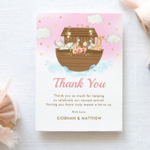 Tarjeta De Agradecimiento Baby Shower, el Chica rosado arca de Sweet Noah