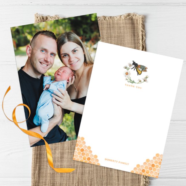 Tarjeta de agradecimiento Baby Shower Elegant de H (Bee Baby Shower Thank You Card)