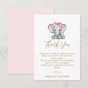 Tarjeta De Agradecimiento Baby Shower elegante de elefante elegante de oro r