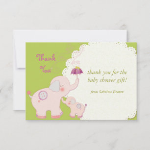 Tarjeta De Agradecimiento Baby Shower Elephant Rosa Gracias