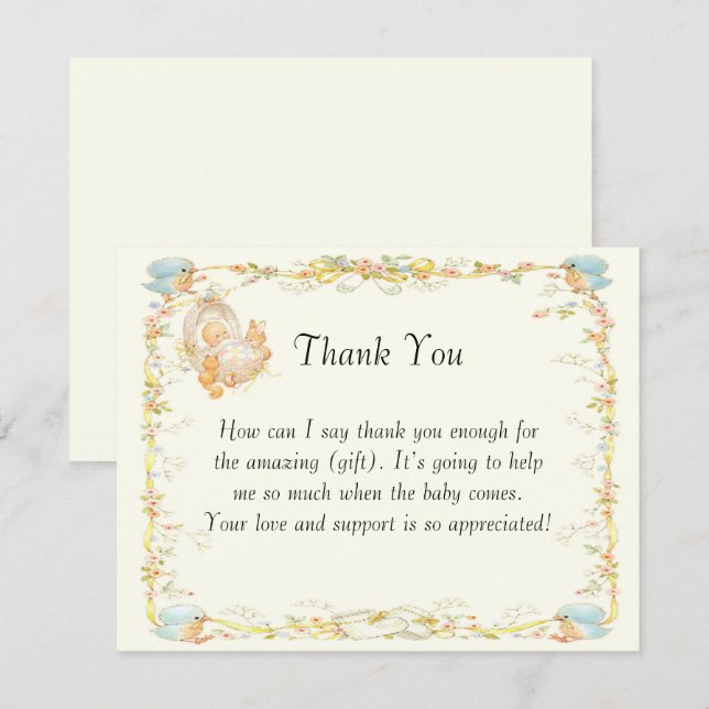 tarjeta de agradecimiento Baby Shower estilo vinta (Anverso / Reverso)