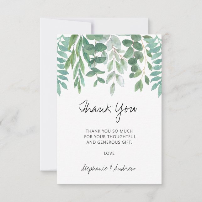 Tarjeta De Agradecimiento Baby Shower Eucalyptus Greenery Gracias (Anverso)