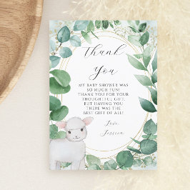 Tarjeta De Agradecimiento Baby Shower Eucalyptus Greenery Lamb