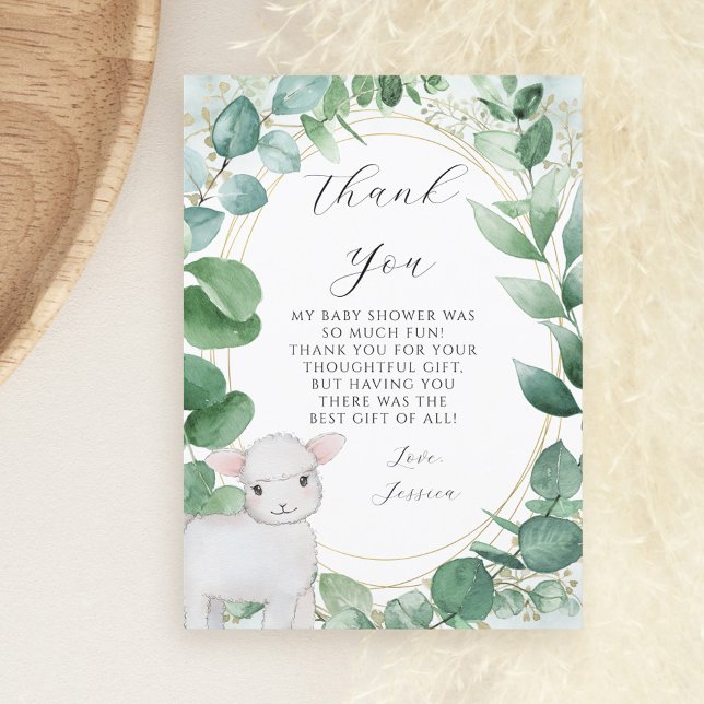 Tarjeta De Agradecimiento Baby Shower Eucalyptus Greenery Lamb (Subido por el creador)