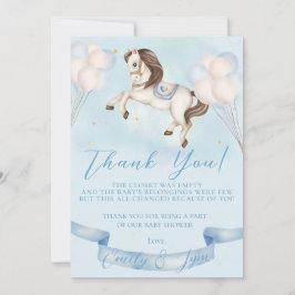 Tarjeta De Agradecimiento Baby Shower Fairytale Pony Stars Blue Balloons