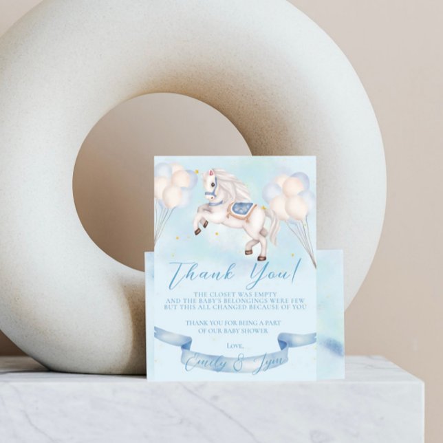 Tarjeta De Agradecimiento Baby Shower Fairytale Pony Stars Blue Balloons (Subido por el creador)