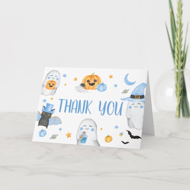 Tarjeta De Agradecimiento Baby Shower fantasma azul pequeño (Anverso)
