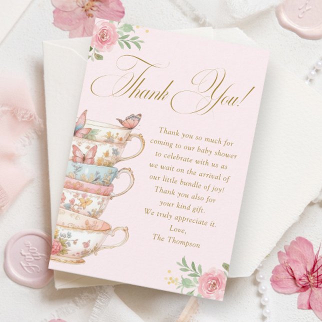 Tarjeta De Agradecimiento Baby Shower, Fiesta de té floral de Enseñanza Rosa (Subido por el creador)
