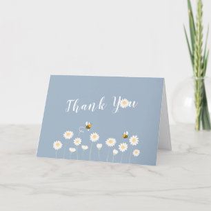 Tarjeta De Agradecimiento Baby Shower floral azul simple de margarita