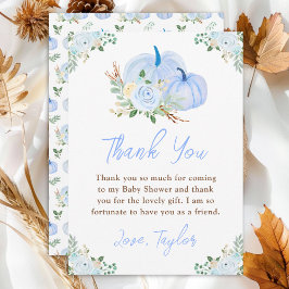 Tarjeta De Agradecimiento Baby Shower floral Blue Pumpkins