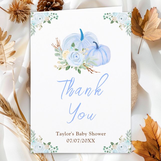 Tarjeta De Agradecimiento Baby Shower floral Blue Pumpkins (Subido por el creador)