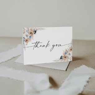 Tarjeta De Agradecimiento Baby Shower Floral De Boho Azul Y Marfil