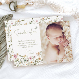Tarjeta De Agradecimiento Baby Shower Floral de la Pequeña Flor Silvestre
