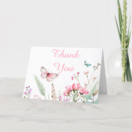 Tarjeta De Agradecimiento Baby Shower floral de mariposa rosada de primavera