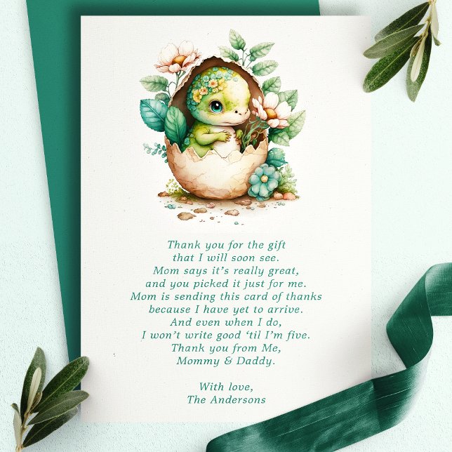 Tarjeta De Agradecimiento Baby Shower Floral Dinosaur Egg Gracias (Subido por el creador)