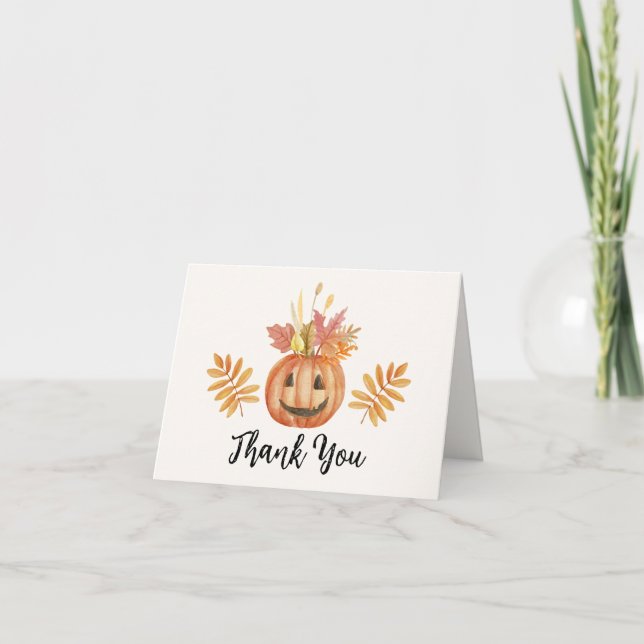 Tarjeta De Agradecimiento Baby Shower Flower Pumpkin Halloween Fall (Anverso)