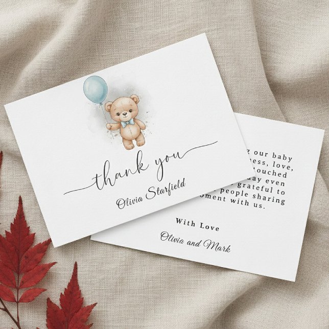 Tarjeta De Agradecimiento Baby Shower for Boy Blue Balloon Teddy Bear  (Subido por el creador)