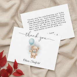 Tarjeta De Agradecimiento Baby Shower for Boy Blue Balloon Teddy Bear  