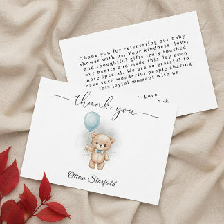 Tarjeta De Agradecimiento Baby Shower for Boy Blue Balloon Teddy Bear
