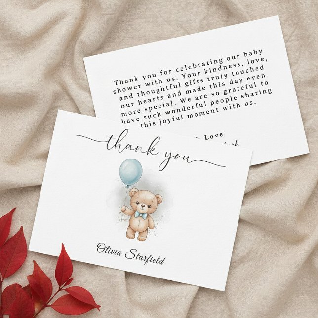 Tarjeta De Agradecimiento Baby Shower for Boy Blue Balloon Teddy Bear   (Subido por el creador)