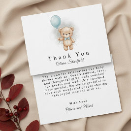 Tarjeta De Agradecimiento Baby Shower for Boy Blue Balloon Teddy Bear