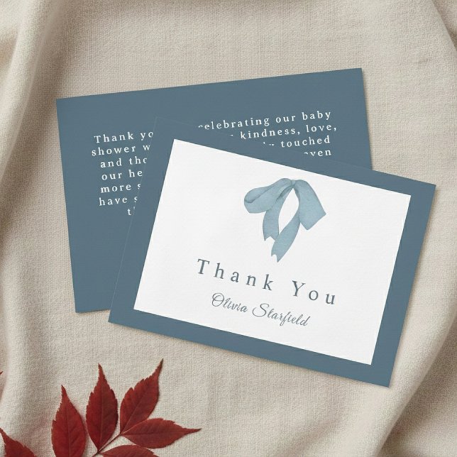 Tarjeta De Agradecimiento Baby Shower  for Boy – Blue Bow , Customizable  (Subido por el creador)