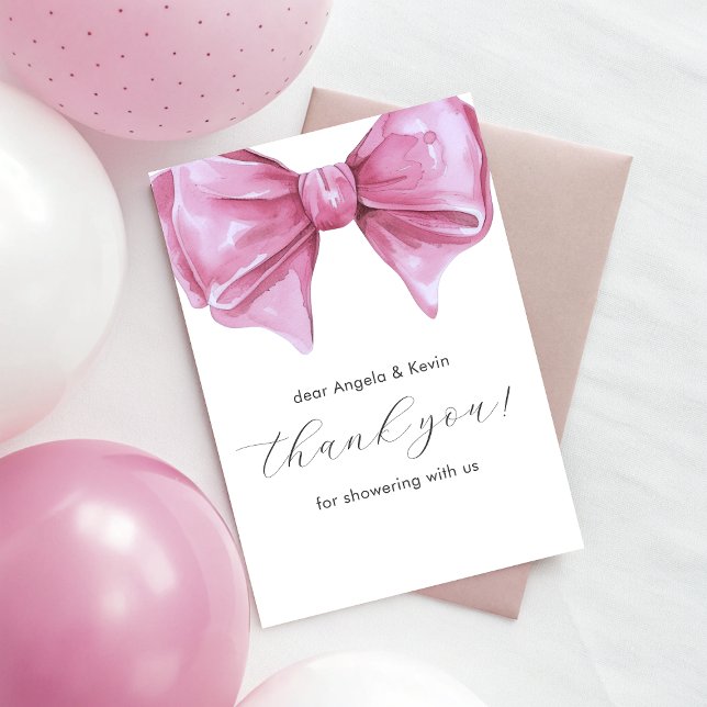 Tarjeta De Agradecimiento Baby Shower Girly Pink Watercolor Bow (Girly Pink Watercolor Bow Baby Shower Thank You Card)