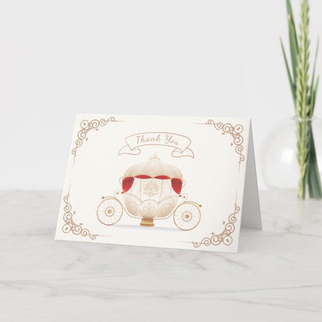 Tarjeta De Agradecimiento Baby Shower Gold Elegant Princess Carriage (Anverso)