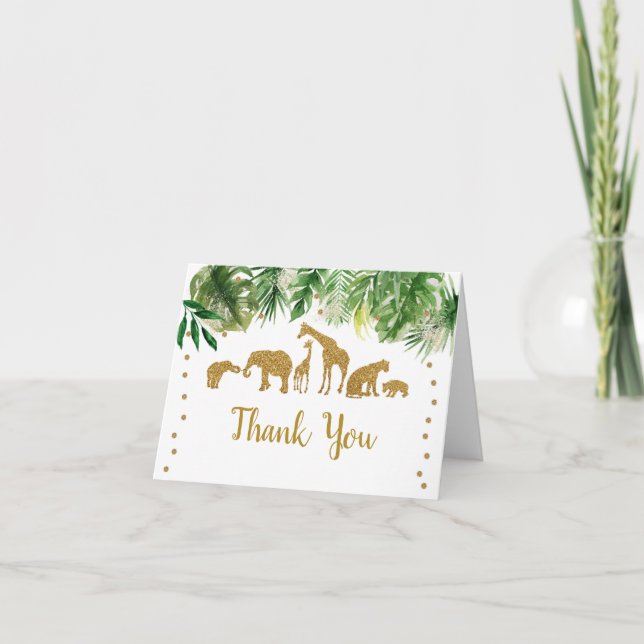 Tarjeta De Agradecimiento Baby Shower Gold Safari Animal (Anverso)