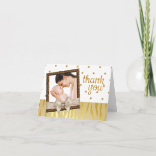 Tarjeta De Agradecimiento Baby Shower Gold Sparkle Zebra Print Gracias