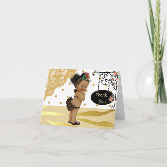Tarjeta De Agradecimiento Baby Shower Gold Sparkle Zebra Print Gracias (Anverso)