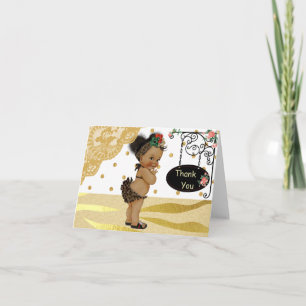 Tarjeta De Agradecimiento Baby Shower Gold Sparkle Zebra Print Gracias