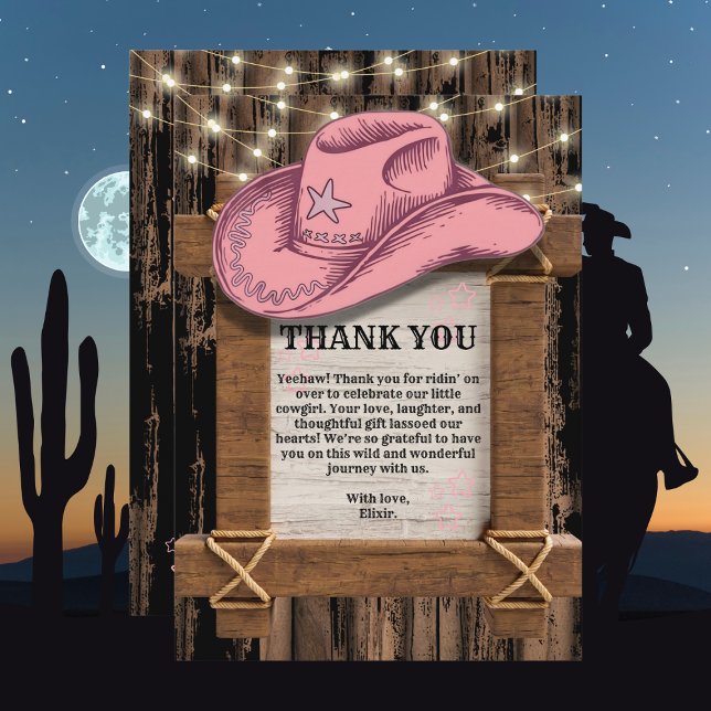 Tarjeta De Agradecimiento Baby Shower, Gorra de Cowgirl rustica (Subido por el creador)