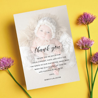 Tarjeta De Agradecimiento Baby Shower Gracias A 2 Partes Foto Faux Vellum