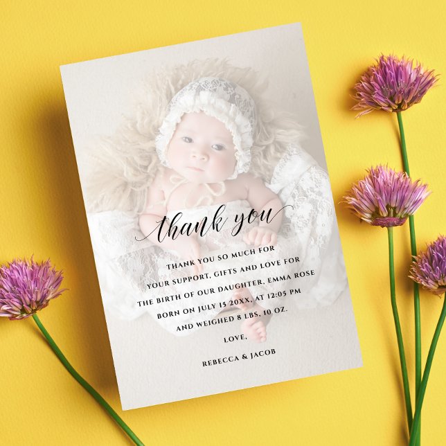 Tarjeta De Agradecimiento Baby Shower Gracias A 2 Partes Foto Faux Vellum (Baby Shower Thank You Card)