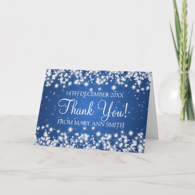 Tarjeta De Agradecimiento Baby Shower Gracias a Winter Sparkle Blue (Anverso)