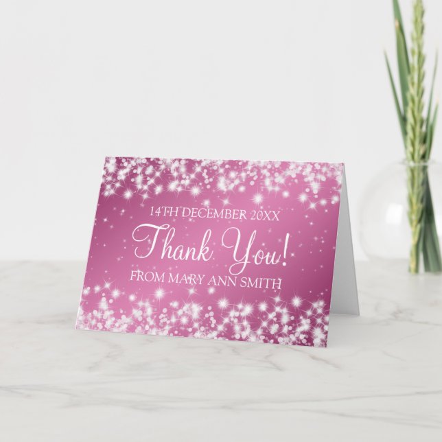 Tarjeta De Agradecimiento Baby Shower Gracias a Winter Sparkle Pink (Anverso)