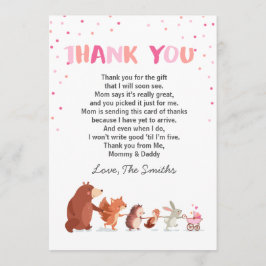 Tarjeta De Agradecimiento Baby Shower Gracias Card Chica Woodland Pink